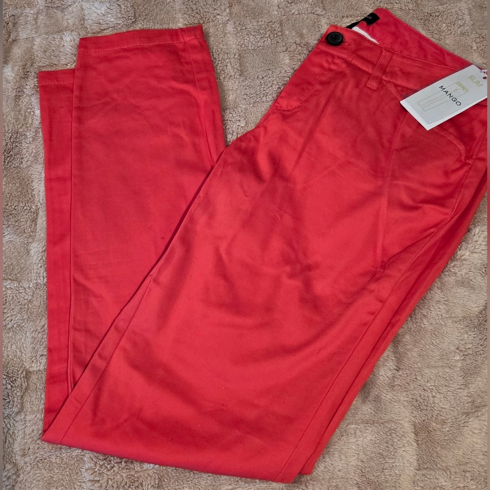 New W/ Tag MANGO Women's Basics Coral Pink Slim Trouser Pant Size 38 US 6